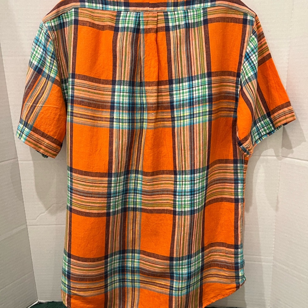 RALPH LAUREN 100% Linen Size S Orange Plaid Men’s Shirt.. Gorgeous color combo. - Picture 3 of 8
